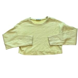 Zara Womens Knit Cropped Sweater Pale Yellow Ribbed Long Sleeve Size Medium